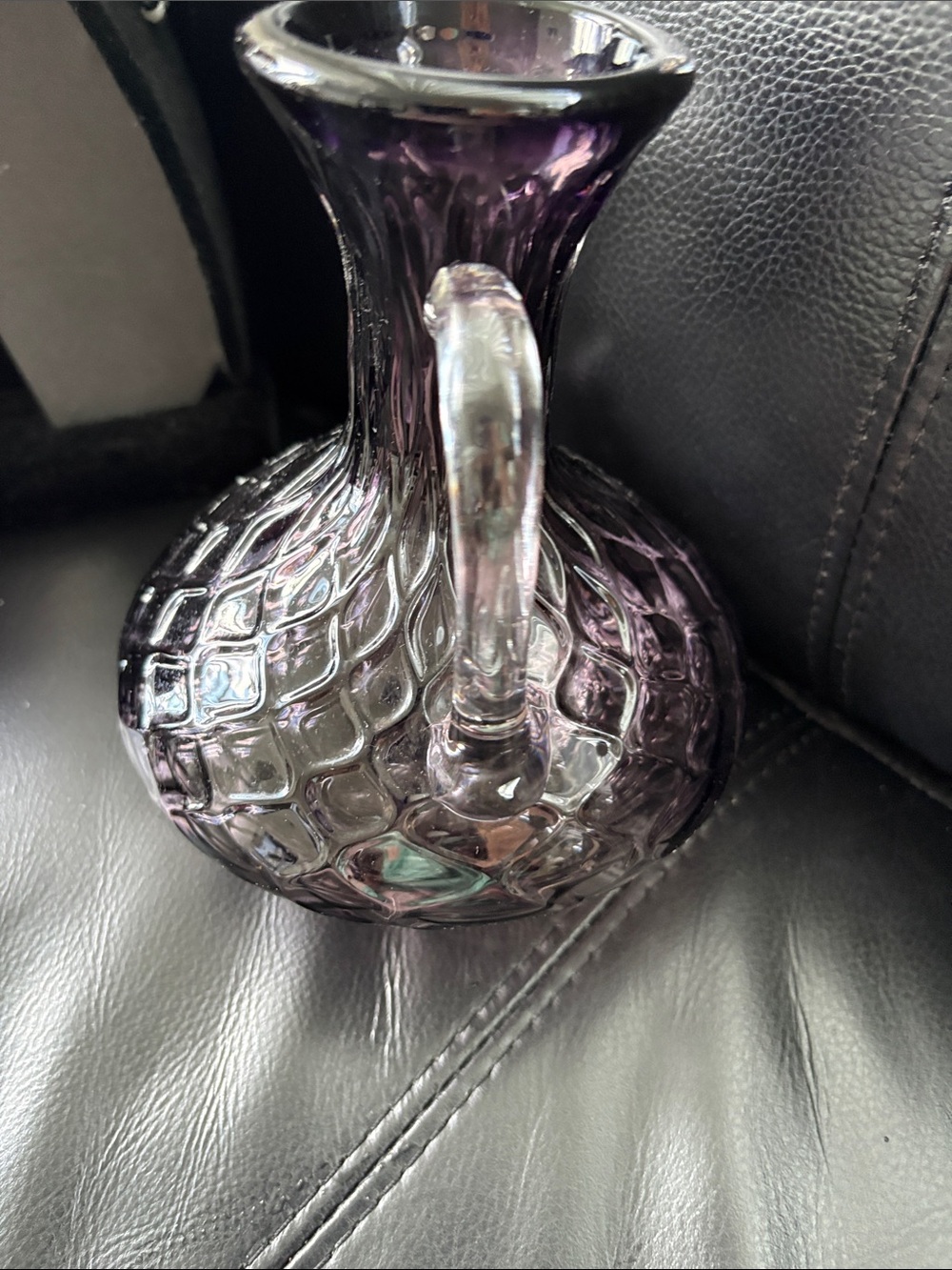 Vintage Handblown Glass Double-Handled Vase in Deep Purple - Picture 4 of 7